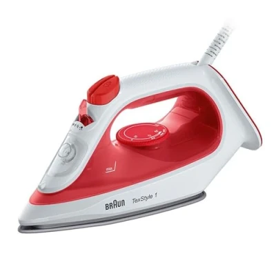 Imagen de Braun TexStyle 1 SI 1019 Plancha de vapor con revestimiento antiadherente, termoestable, 25 g/min modo turbo, capacidad del depósito agua 220 ml, 1900 W, rojo y blanco