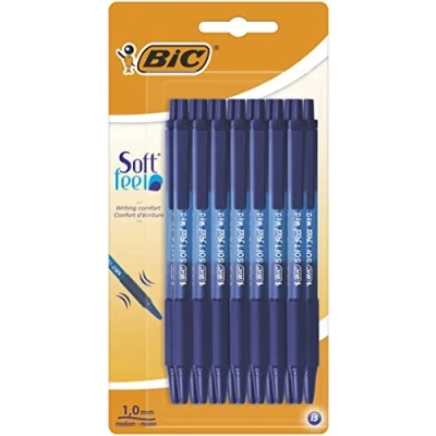 Imagen de Bic Soft Feel Click Grip Bolígrafos retráctiles de 1,0 mm, agarre goma suave al tacto, azul, paquete 15