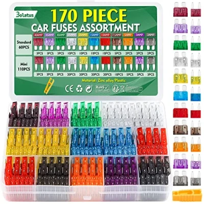 Imagen de Bolatus 170Pcs Fusibles Coche Kit, 60 Mediano + 110 Mini 1 Clip, Automóvil Fusible para Caravanas Furgoneta Moto(2A 3A 5A 7.5A 10A 15A 20A 25A 30A 35A 40A)
