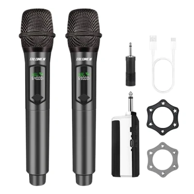 Imagen de Talomen,Micrófono Inalámbrico,2.4G Daul Microfonos Inalambricos Set con Receptor,Microfono Inalambrico Karaoke Profesional,Microfono Dinámico Recargable,160ft,para Karaoke,Boda,DJ,Fiesta,Iglesia,K60 2