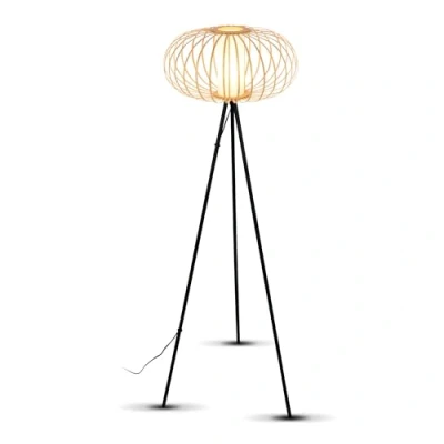 Imagen de BRILONER lámpara de pie para el salón, lectura, madera, boho, dormitorio deco, pie, casquillo E27, negro madera