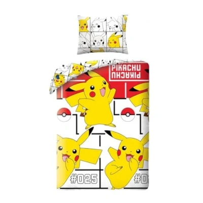 Imagen de Juego de cama Pikachu 100% algodón, funda nórdica reversible Pokemon 140 x 200 cm + almohada