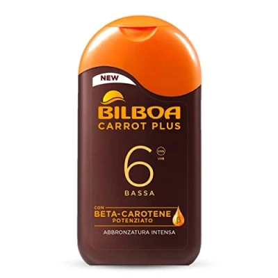 Imagen de Bilboa Carrot Plus Leche solar SPF 6, bronceador corporal, fórmula con betacaroteno para un bronceado intenso y duradero, resistente al agua, dermatológicamente probado 200 ml