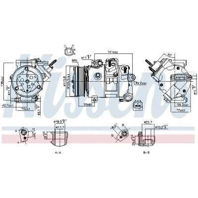 Imagen de NISSENS 890772 Compresor de Aire Acondicionado 7SBH17C 12 PAG 46 YF R 134 a FORD: Transit Custom V362 Furgón, V363 Furgón norauto, oscaro,