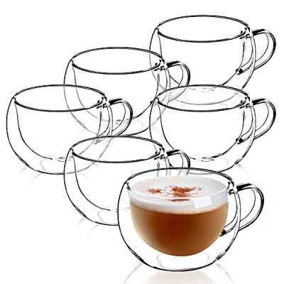 Imagen de KADAX taza de cristal doble pared (280 ml, para café, té, capuchino, agua, espresso, hielo, cristal, con asa, transparente, 22.5 x 11.5 8.5 cm