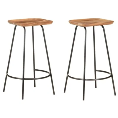 Imagen de vidaXL 2X Madera Maciza de Acacia Taburetes Cocina Casa Pub Barra Bistró Restaurante Mostrador Asiento Reposapiés Silla Alta Bar Moderno