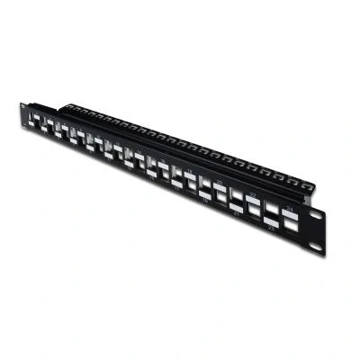 Imagen de Panel de conexiones DIGITUS modular 24 puertos 1U escalonado blindado para módulos Keystone 19&quot; Rack negro
