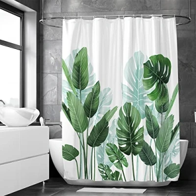 Imagen de Loti Living cortina de ducha antimoho, 180 x 200 cm, poliéster Strelitzia, incluye anillas, para bañera, con plantas