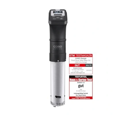 Imagen de Caso 1327 SV 1200 Pro Smart. Regulación precisa de la temperatura hasta 90 C en incrementos 0,5 C. Totalmente resistente al agua, 18/8, 30 litros, acero inoxidable, color negro.