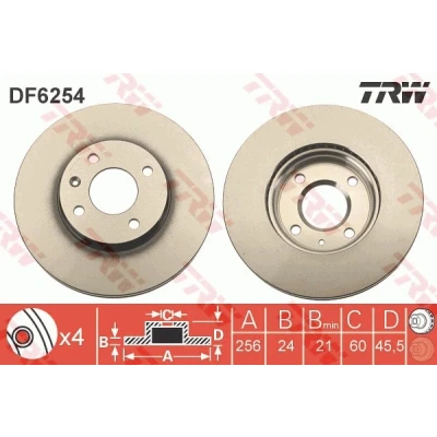 Imagen de TRW DF6254 Disco de freno 256 24 4 100 ventilado barnizado CHEVROLET: Aveo Hatchback, Berlina