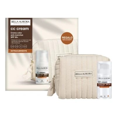 Imagen de BELLA AURORA Pack CC Cream Antimanchas Extra Cubriente SPF 50+ 30ml + Neceser Regalo Crema Color Alta Protección UVA UVB IR HEV Atenúa Manchas Oscuras y Ofrece Cobertura Total