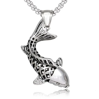 Imagen de Dondon Collar de acero inoxidable Señores 52 cm KOI peces colgante en con una bolsa terciopelo la suerte