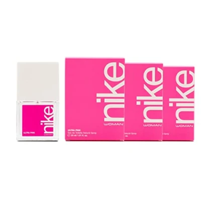 Imagen de NIKE Ultra Pink, Colonia Mujer, Pack de 3 x 30 ml, Formato Viaje en Spray, Perfume Eau Toilette Natural y Femenina, Aroma Oriental Gourmand, Fragancia Fresca, Rebelde Larga Duración