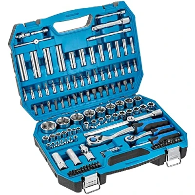 Imagen de Högert Technik Caja de Herramientas, Juego Maletin Llaves Vaso, Puntas y Accesorios 1/4 1/2, Acero Cr V HT1R440, 144 Piezas