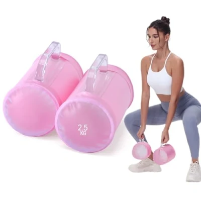 Imagen de DEIRIS Mancuernas de Agua, Juego Pesas Rellenables Bolsa Agua Fitness, Viaje, Ajustables hasta 2/5 KG, para Entrenamiento Fuerza (Rosa: máx. 10 libras/5 kg)