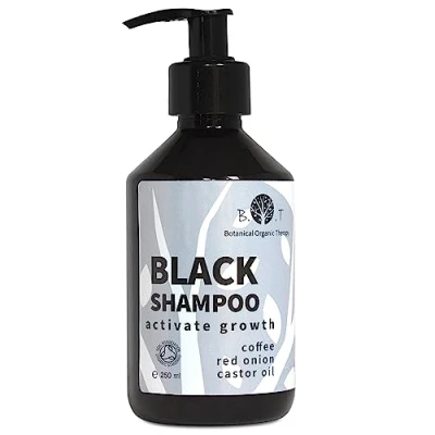 Imagen de B.O.T cosmetic &amp; wellness Black Shampoo Champú Anticaída Natural con Café Ricino, Keratina y Extracto de Cebolla Detox Champu Acelerador 250 ml