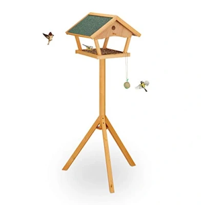 Imagen de Relaxdays Comedero de Pie para Aves, Grande, Tejado Resistente, Jardín, Casita Madera, 137 x 66 59 cm, Natural y Verde