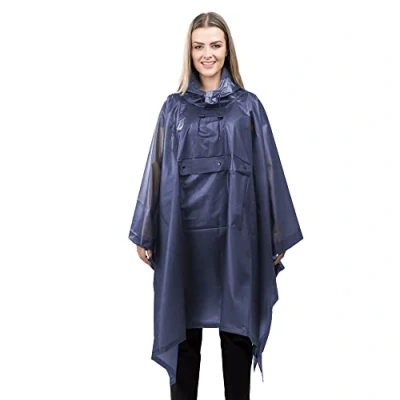 Imagen de Navaris Poncho de lluvia impermeable Chubasquero tipo capa para adulto hombre y mujer Protector agua Con bolsa plegable Azul