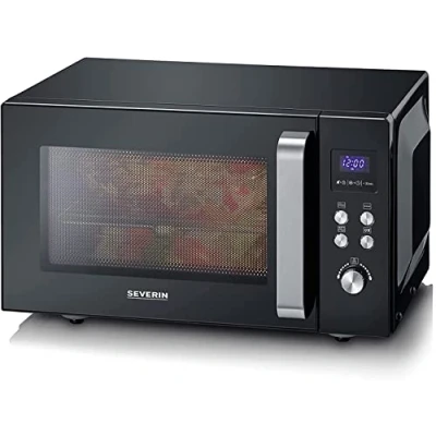 Imagen de SEVERIN microondas 2 en 1, con grill y base de vidrio para descongelar calentar, digital grande platos cuadrados, negro/acero inoxidable, MW 7763