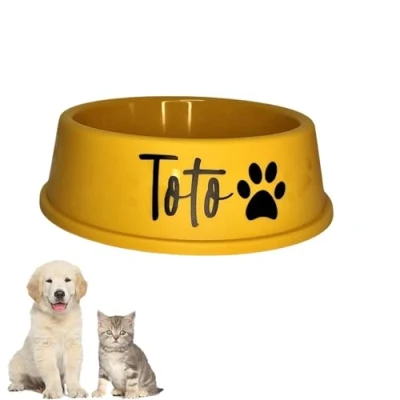 Imagen de Comedero para Mascotas con Nombre/Texto Personalizado, Perros/Gatos Pequeñas Y Medianas, Comedero/Bebedero Perros, Nombre Personalizado(Yellow)
