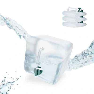 Imagen de Relaxdays, Juego de 4 Unidades Pack Bidones Plegables, Garrafas Agua Cuadradas, Grifo y Asa, 5 litros, sin BPA, Transparente/Verde,
