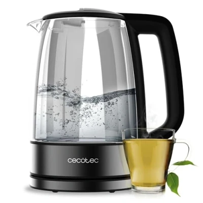 Imagen de Cecotec Hervidor Eléctrico de Agua 1,7 L ThermoSense 340 Clear. 2200W, Cuerpo Vidrio Borosilicato, Indicador Luminoso, Base con Giro 360º, Sistema Seguridad