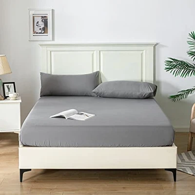 Imagen de Good Nite Sábana Bajera Ajustable Individual de 25 cm con Bolsillo Extra Profundo, Suave y Transpirable (Gris Oscuro, Individual)