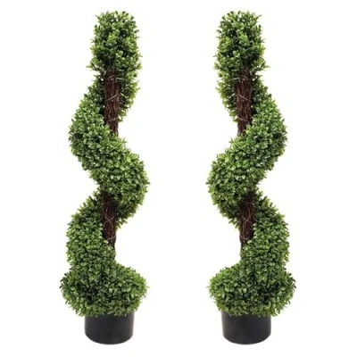 Imagen de 2 árboles artificiales en espiral de boj (90 cm)