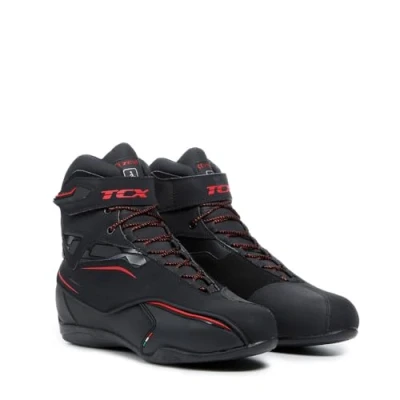 Imagen de TCX Zeta Waterproof, Zapatillas de Moto para Hombre, Deportivas e Impermeables, aptas Uso Urbano, Parte Superior Microfibra, Cordones y Cierre Velcro, Negro/Rojo, 37 EU