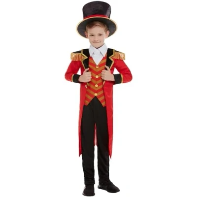 Imagen de Smiffys Disfraz de maestro ceremonias, rojo, con chaqueta, camisa figurada, pantalones y sombero