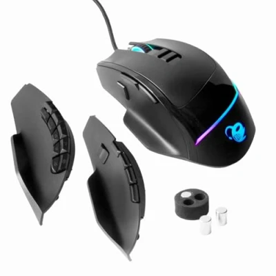 Imagen de CoolBox Deep Gaming ProSwap, Ratón Modular USB con 3 Paneles Laterales Intercambiables (3, 5 y 10 Botones), luz RGB, Sensor óptico Pixart 3325, 500FPS, 100IPS, 1000Hz, Switches Huano, Peso Regulable, Negro