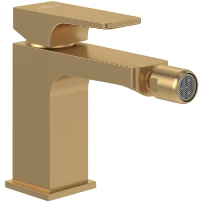 Imagen de Grifo monomando para bidé Architectura Square de Villeroy &amp; Boch, grifería bidet con varilla y cartucho cerámico, mezclador bajo consumo, caño alto 100 mm, rectangular, oro cepillado