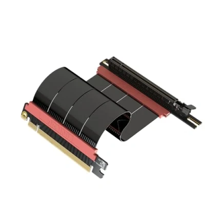 Imagen de LINKUP AVA5 Cable Elevador PCIE 5.0 Preparado Futuro para Soporte Vertical GPU Gen 5 x16 128GB/s Velocidad Compatible con 4.0 &amp; WRX80/WRX90E Ángulo Izquierdo Negro 15cm
