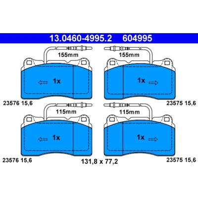 Imagen de ATE 13.0460 4995.2 Juego de pastillas freno con contacto avisador desgaste PEUGEOT: 807, CITROËN: C8, FIAT: Ulysse II