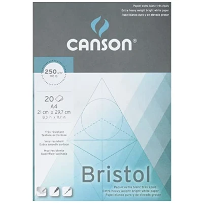 Imagen de Canson, Papel Bristol, Extra Suave, 250g, Encolados por el lado corto, A3 29,7x42cm, Blanco, 20 Hojas