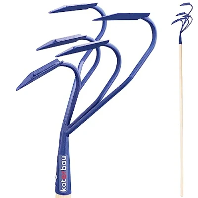 Imagen de KOTARBAU® Cultivador para jardín 175 cm, Aireador manual 5 dientes curvos, Mango de madera, Herramienta jardinería mullir y airear la tierra, Garra aflojar Extirpador