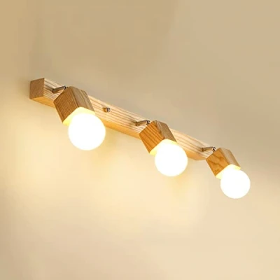 Imagen de Jadssox Luz de tocador madera, espejo ajustable, lámpara frontal, accesorio iluminación maquillaje moderno, luces baño giratorias para baño, apliques pared imagen y