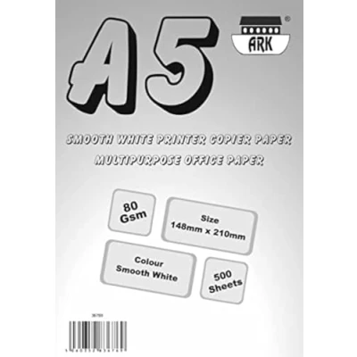Imagen de ARK papel para impresora A5 (medio A4), 80 g/m², blanco liso, de oficina multiusos (500 hojas) (1)