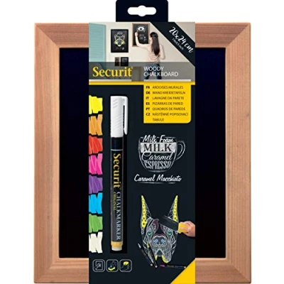 Imagen de Securit Woody Pizarra de pared enmarcada (20 x 24 cm, madera teca), negro