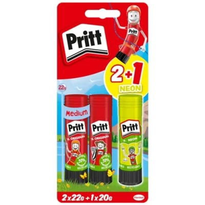 Imagen de Pritt Juego de pegamento en barra con motivos diseño, apto para niños manualidades, 2 barras 22 g y 1 20 color uso escolar oficina
