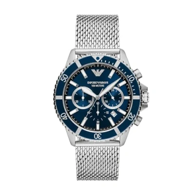 Imagen de Emporio Armani Reloj para hombre de acero inoxidable con cronógrafo, AR11587, Tono plata y azul