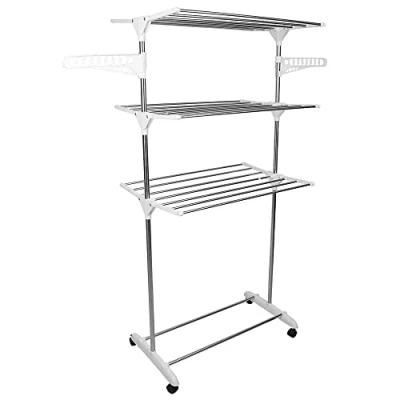 Imagen de THINFAR Secador de lavandería vertical y extensible 4 niveles, con ruedas, acero inoxidable, perfecto para uso en exteriores balcones o interiores, 75 x 44 158 cm, inoxidable/blanco