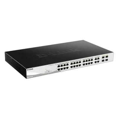 Imagen de D Link DGS 1210 24P Switch PoE 24 Puertos Gigabit y 4 SFP Combo (24 x máx. 30 W por Puerto hasta un Total 193 máx.), Altura 1U, VLAN automática para Video vigilancia telefonía IP