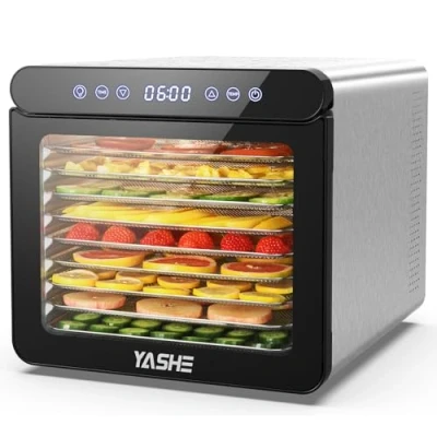 Imagen de YASHE Deshidratador De Alimentos Con Pantalla LED, Temperatura Hasta 75℃ Y Temporizador 48H, 9 Bandejas Acero Inoxidable, Tamices Malla, 1 Bandeja Para Rollos Fruta, 800W