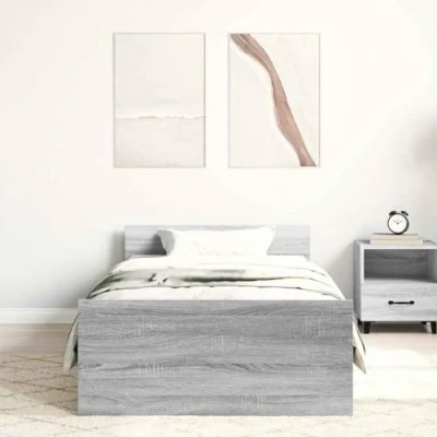 Imagen de vidaXL Estructura de Cama, Somier Listones, Armazón Marco Mueble para Dormitorio Hogar, Madera Contrachapada Gris Sonoma 90x190 cm