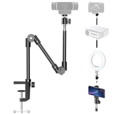 Imagen de KDD Soporte para Cámara Web con Teléfono, Proyector 63.5cm Flexible Cuello de Cisne, Pie Micro y Webcam Logitech C922 C930e C920S C920 C615 C960 Brio 4K Gopro Hero 8 7 6