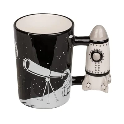 Imagen de Out of the blue KG Astronauten Taza de cerámica con mango cohete, color blanco y negro