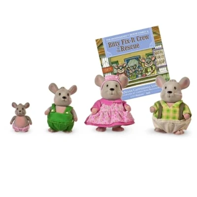 Imagen de B. Li&#039;l Woodzeez Handydandy Ratones Set Familiar 4 Figuras de Peluches Coleccionables con Libro Cuentos Juguete Pretender Jugar Regalo para Niños Mayores 3 Años