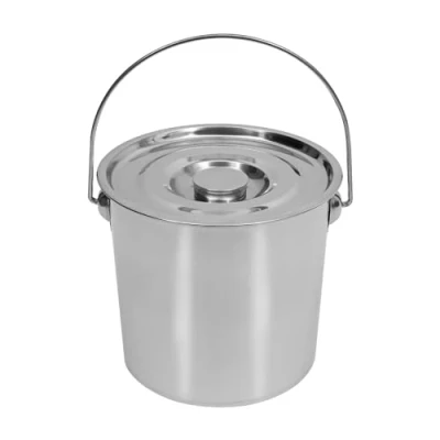 Imagen de ARBGO cubo de acero inoxidable con tapa inoxidable, 12 L, limpieza, alimentos, leche, cocina base gruesa y asa