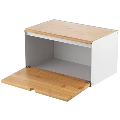 Imagen de Florina Panera BRUSTO 35,5 x 21,5 19,5 cm I Caja de Pan Acero con Tapa Bambú Espaciosa y Moderna Conservación Más Fresco Contenedor para Cocina Color: Blanco